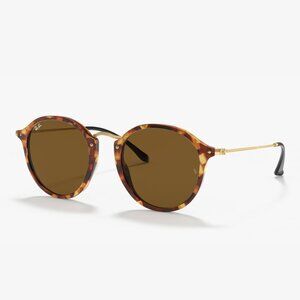 Ray-Ban RB2447 Round Fleck Unisex Sunglasses - Brown (Case Included)
